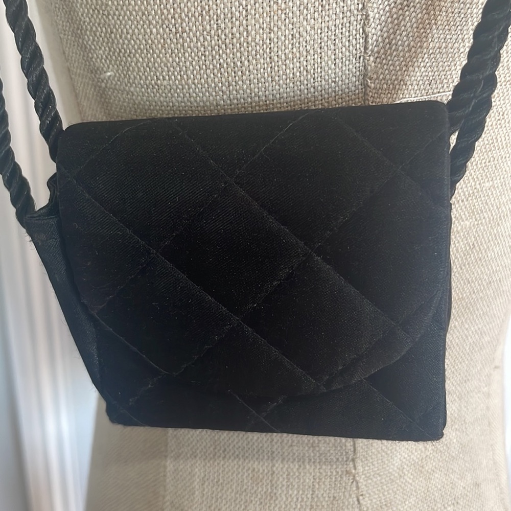 Lancome lipstick holder purse on a string quilted black Crossbody mirror compact